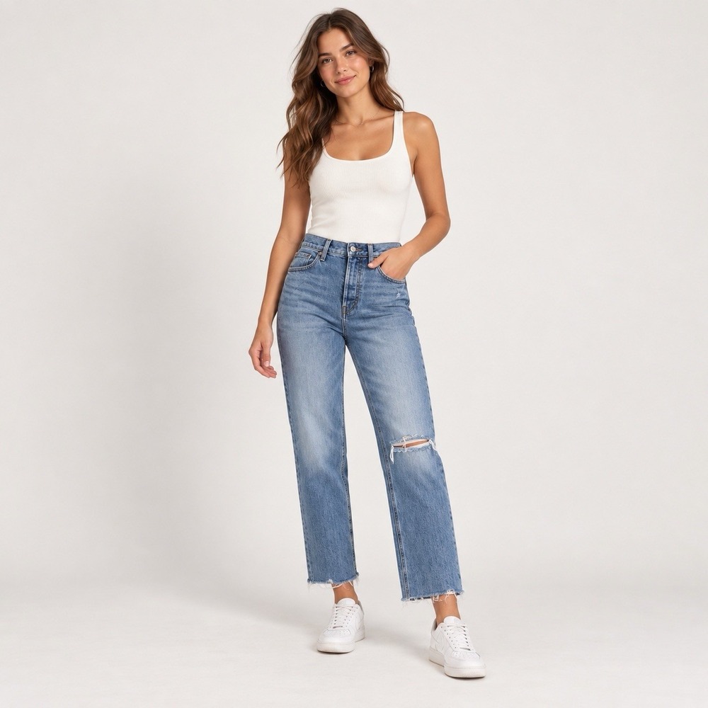 Frank & Eileen Monaghan Jeans Raw Hem Cropped 26 Light Distressing Button